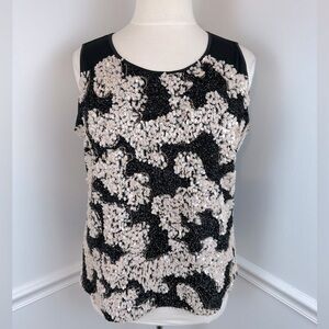 ALFANI Sleeveless Black, Cream & Gold Sequin Top | Size XL